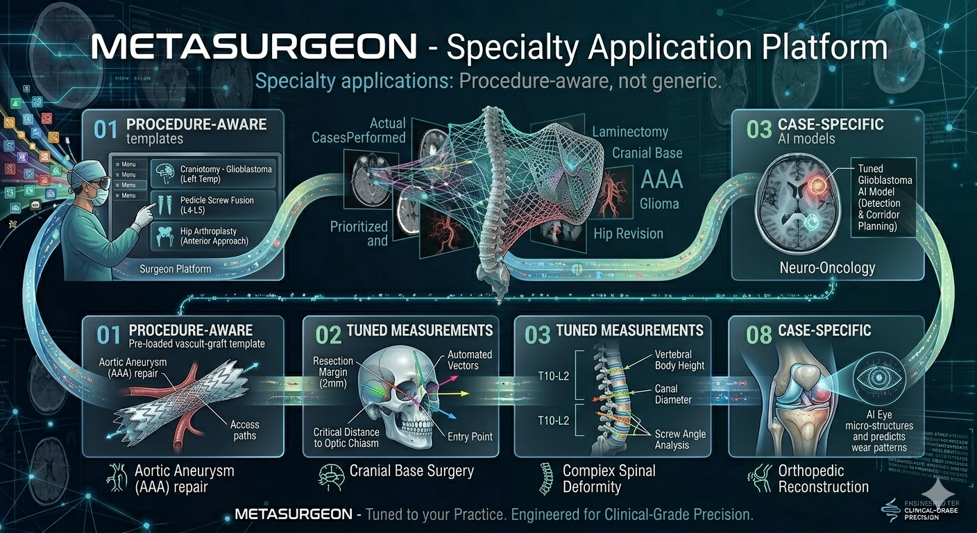 Metasurgeon specialty application platform — procedure-aware templates, tuned measurements and case-specific AI models